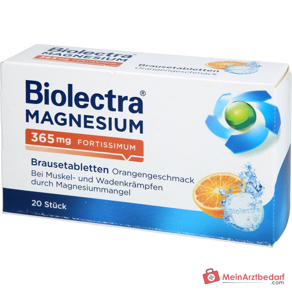 Biolectra Magnesium 365 mg fortissimum Magnesium Brausetabletten Orangengeschmack, 20 St..