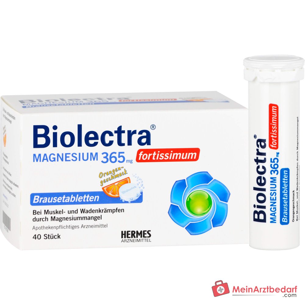 Biolectra Magnesium 365 mg fortissimum Magnesiumcarbonat / Magnesiumoxid Brausetabletten Orangengeschmack, 40 St..