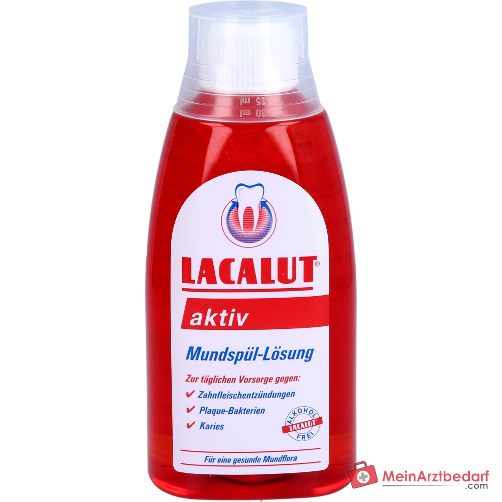 Lacalut Aktiv Olaflur / Chlorhexidin Digluconat / Aluminiumlaktat / Zinksulfat Mundspül-Lösung, 300 ml.