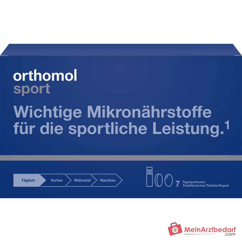 Orthomol Sport Trinkfläschchen mit Tablette und Kapsel, 7 Stück.
