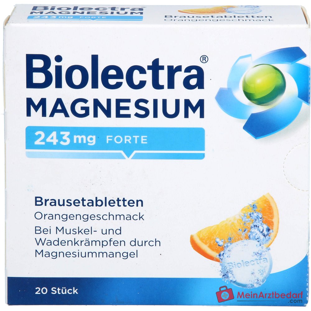 Biolectra Magnesium 243 mg forte Magnesium Brausetabletten Orangengeschmack, 20 St..