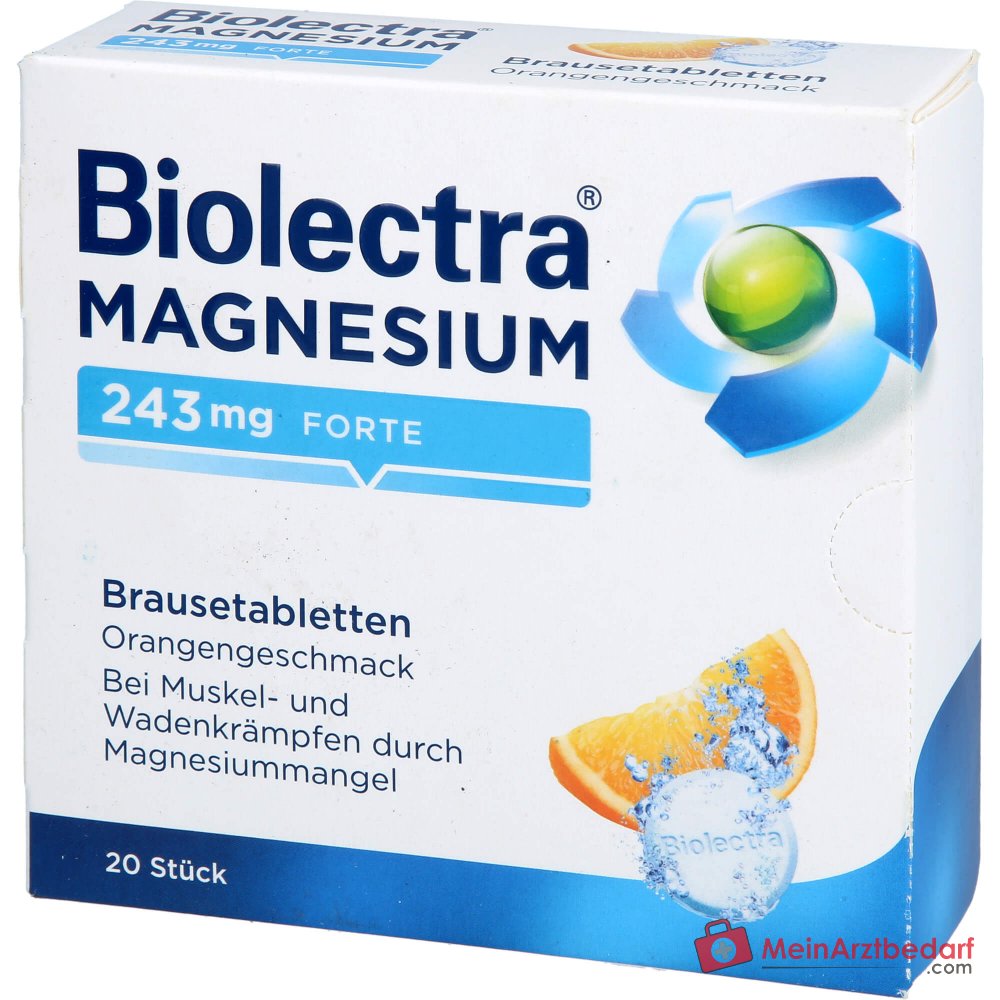 Biolectra Magnesium 243 mg forte Magnesium Brausetabletten Orangengeschmack, 20 St..
