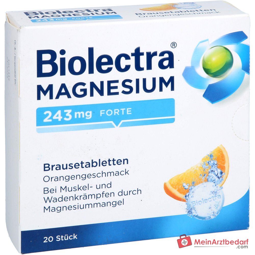Biolectra Magnesium 243 mg forte Magnesium Brausetabletten Orangengeschmack, 20 St..