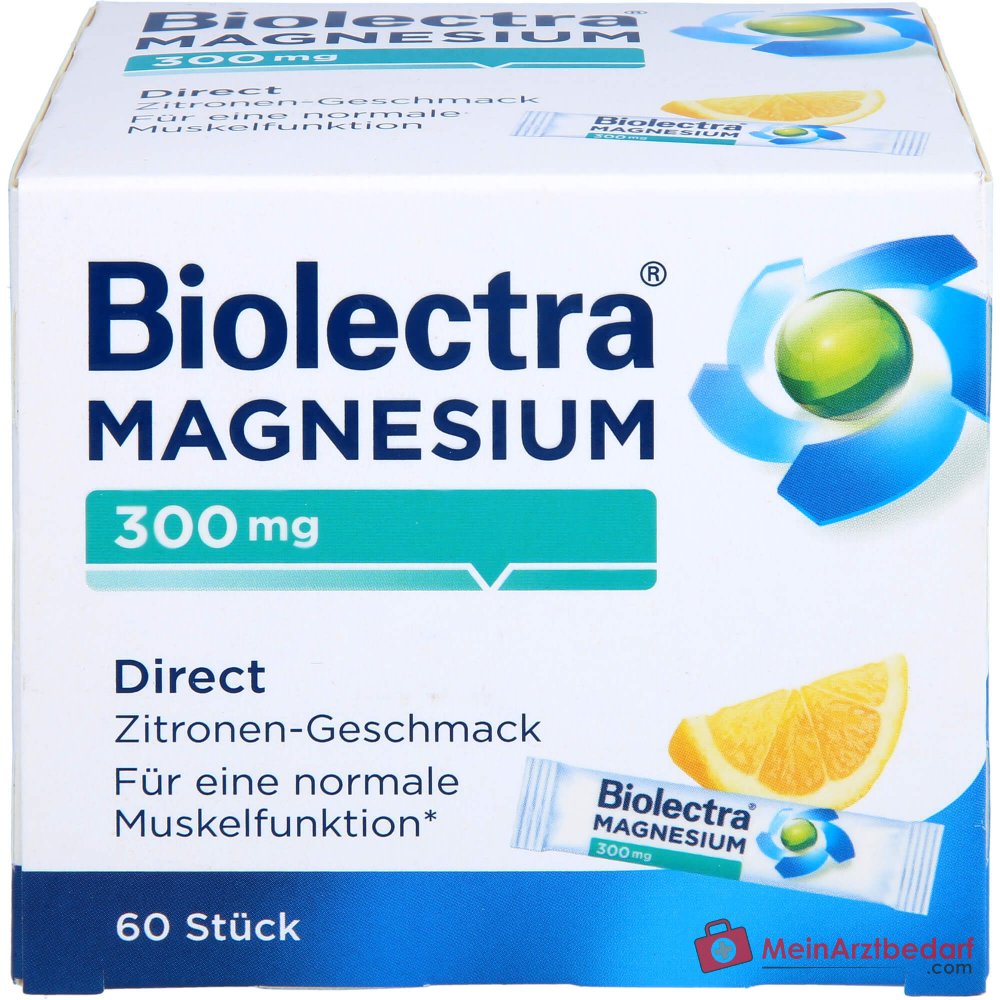 Biolectra Magnesium 300 mg Direct Magnesiumoxid Micro-Pellets Zitrone, 60 Sticks.