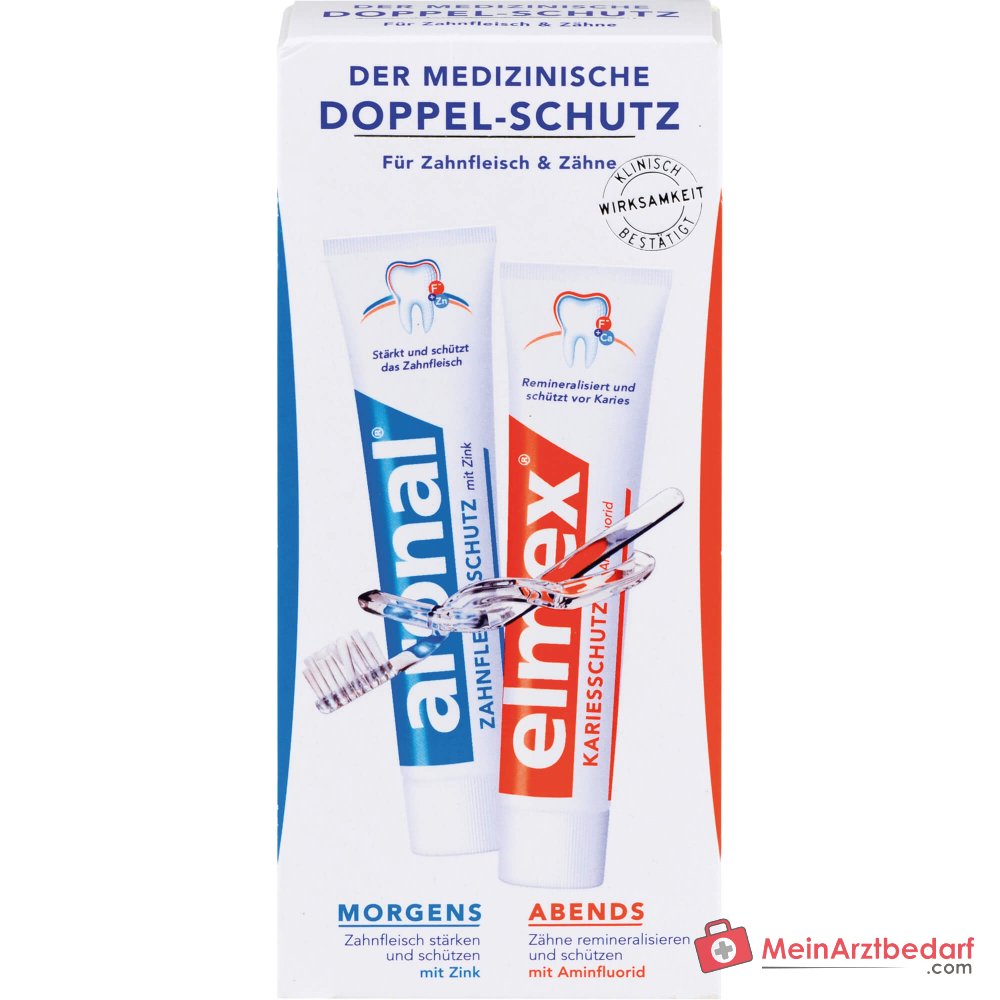 aronal / elmex Doppelschutz Natriumfluorid / Zink / Aminfluorid Zahnpasta, 2x75 ml.