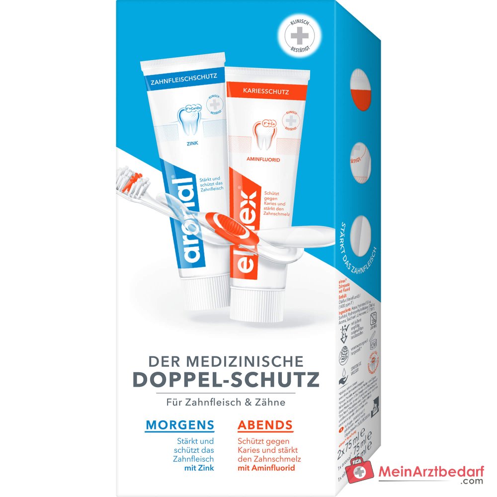aronal / elmex Doppelschutz Natriumfluorid / Zink / Aminfluorid Zahnpasta, 2x75 ml.