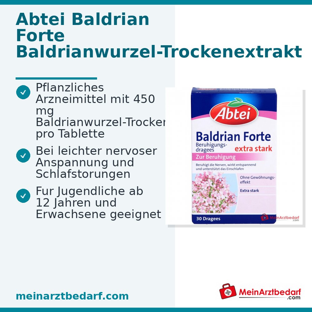 Abtei Baldrian Forte Extracto seco de raíz de valeriana grageas calmantes, 30 uds.
