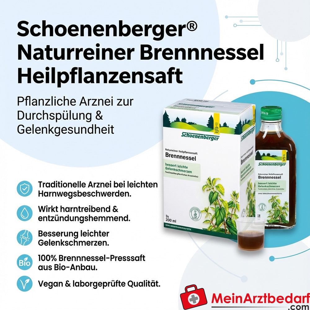 Schoenenberger Succo Naturale di Piante Medicinali Ortica Succo di Ortica, 200 ml