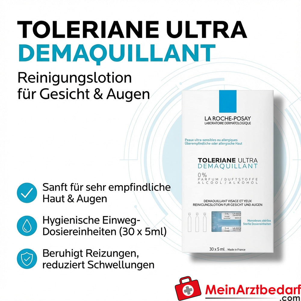 La Roche-Posay Toleriane Ultra Reinigungslotion 150 ml, Einweg‑Dosiereinheiten für empfindliche Haut und Augenpartie