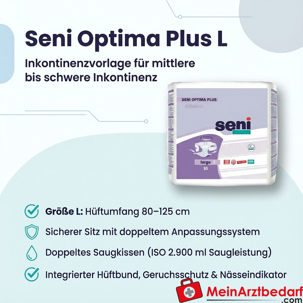 L'assorbente per incontinenza Seni Optima Plus taglia L circonferenza fianchi 80-125 cm Superabsorber ISO 2.900 ml