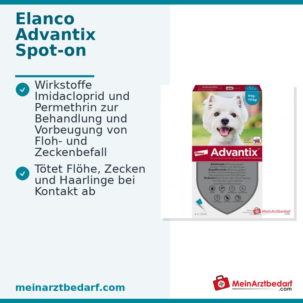 Elanco Advantix Spot-on Imidacloprid / Permetrina Solución para aplicar en perros de 4-10 kg, 4 unidades.