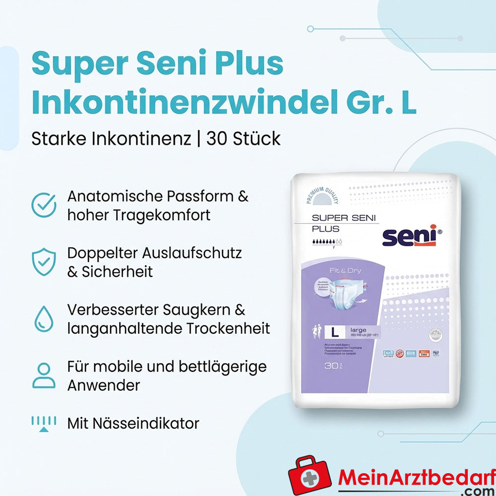 Super Seni Plus jednorazowe pieluchomajtki dla osób z ciężką inkontynencją rozmiar L