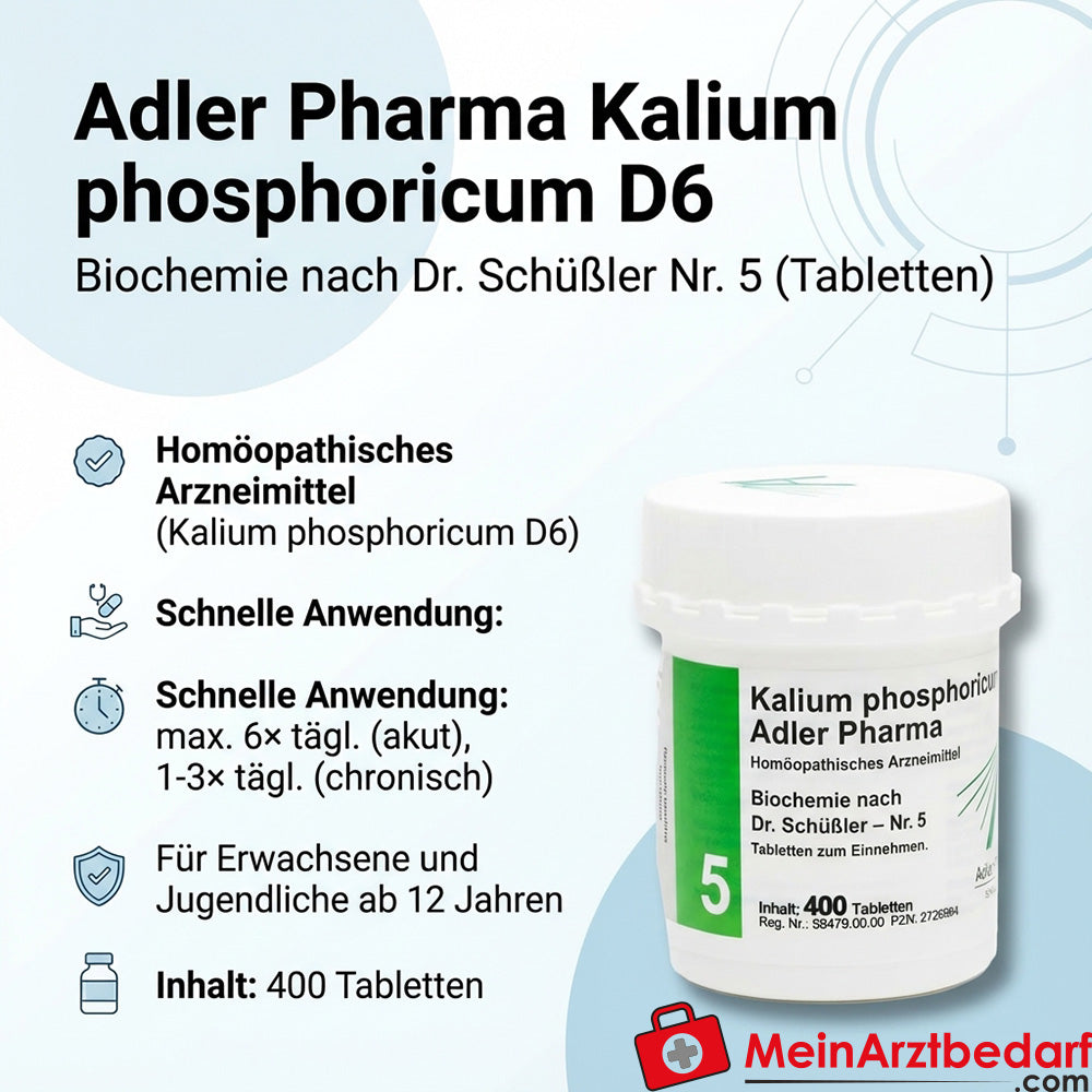 Adler Pharma Kalium phosphoricum D6 250 mg Tabletten (Biochemie nach Dr. Schüßler Nr. 5)