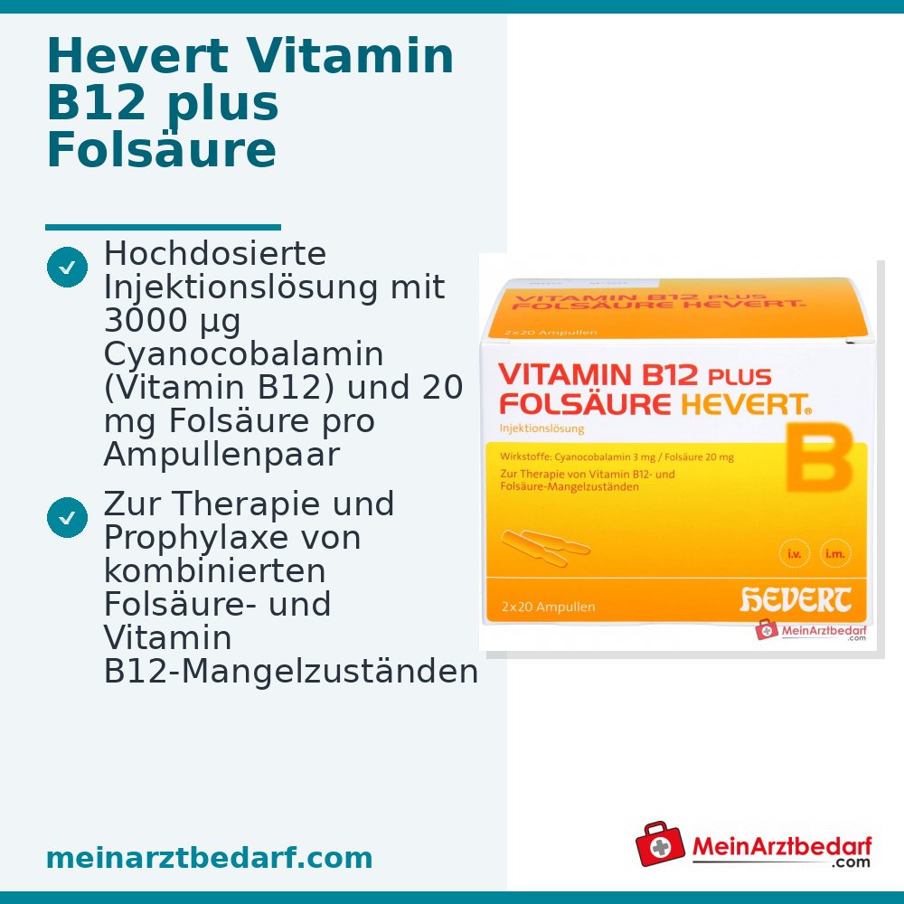 Hevert Vitamine B12 plus folate solution injectable, 2 x 20 ampoules