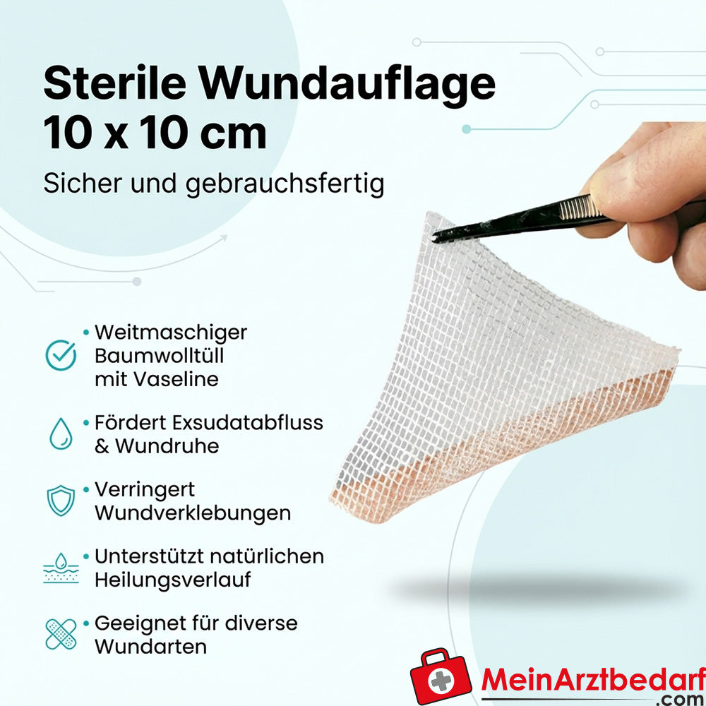 Lomatuell opatrunek na ranę sterylny bawełniany tiul z białą wazeliną 10 x 10 cm 10 sztuk