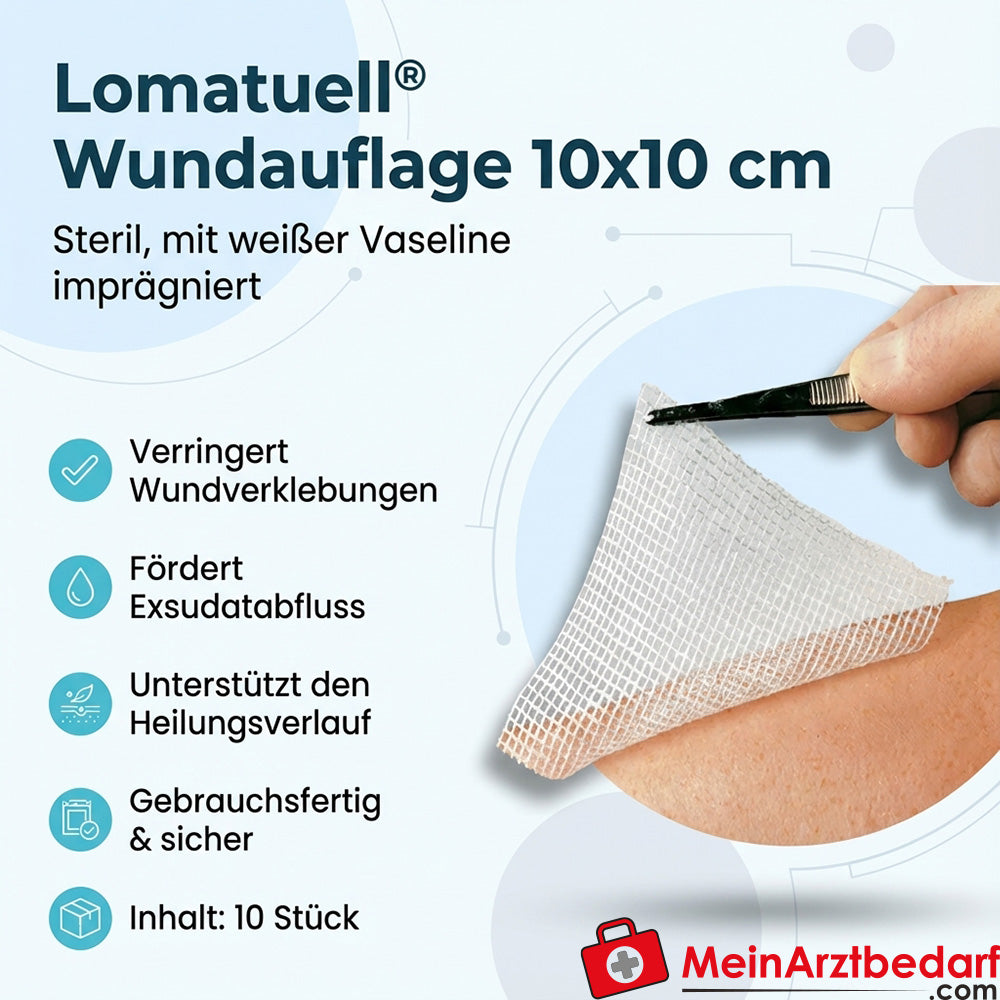 Lomatuell opatrunek na ranę sterylny bawełniany tiul z białą wazeliną 10 x 10 cm 10 sztuk