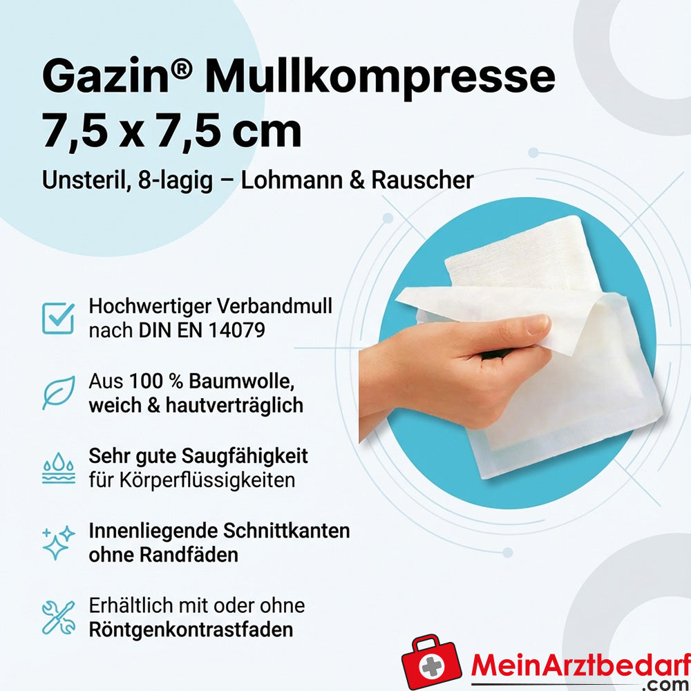 Compresa de gasa Gazin 7,5 x 7,5 cm no estéril 8 capas 100 unidades