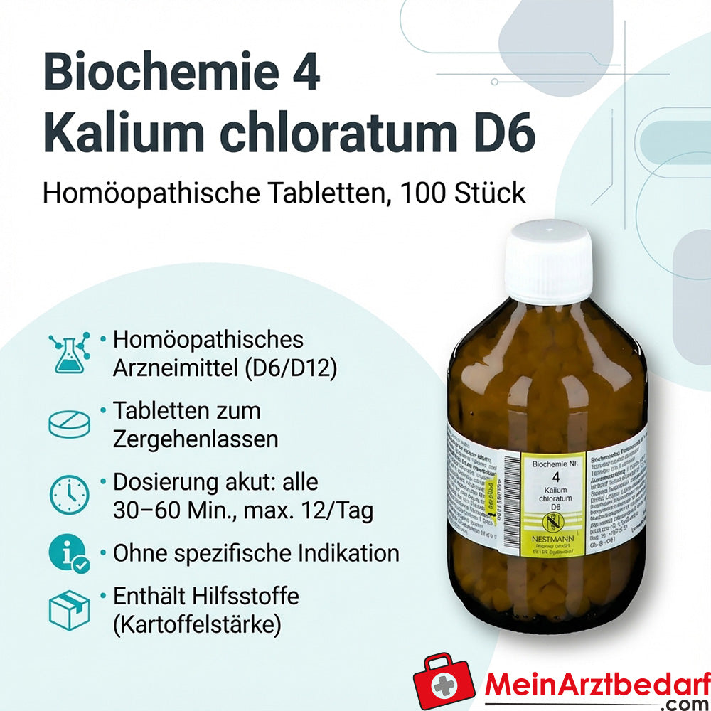 Nestmann Remède biochimique fonctionnel n° 4 chlorure de potassium D6 comprimés, 100 pcs.