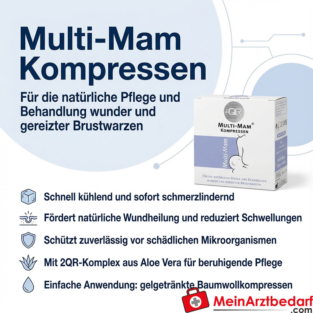 Multi-Mam kompressen 2QR complex in aloë vera gel gedrenkte katoenen kompressen voor pijnlijke tepels