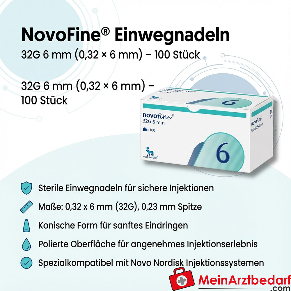 NovoFine Einwegnadeln 0,32 x 6 mm (32G) konisch steril 100 Stück