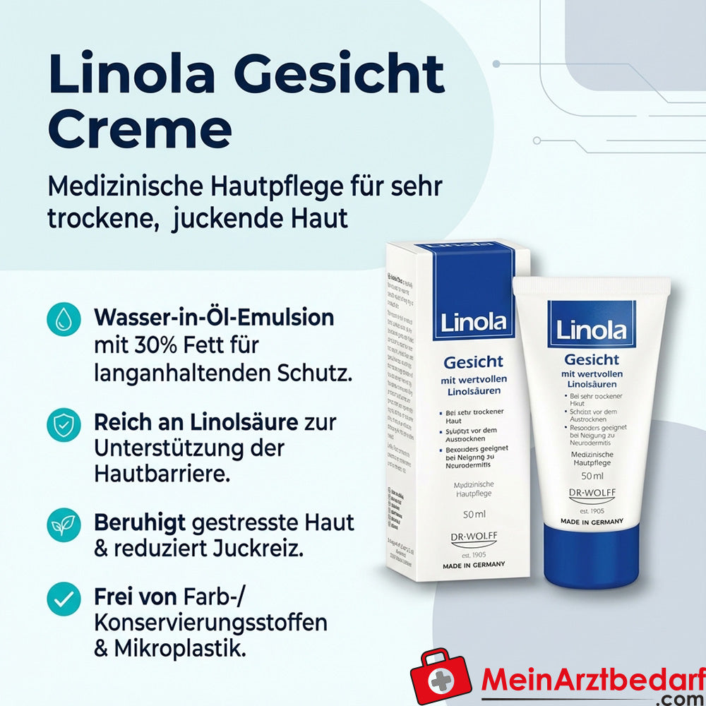 Linola Gesicht Creme 50 ml für sehr trockene, juckende Haut