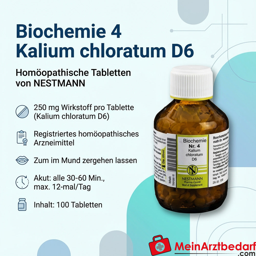 Nestmann Remède biochimique fonctionnel n° 4 chlorure de potassium D6 comprimés, 100 pcs.