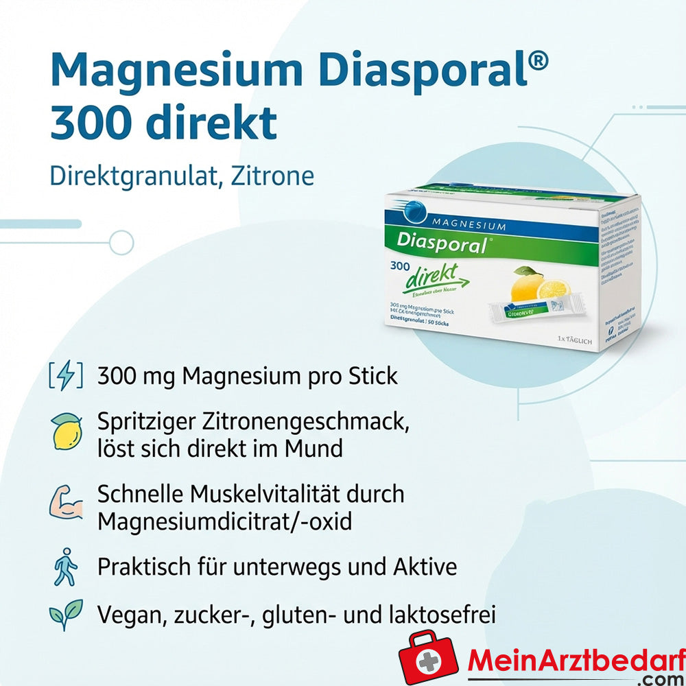 Diasporal Magnesium 300 mg direct granulaat citroen sticks 50 stuks