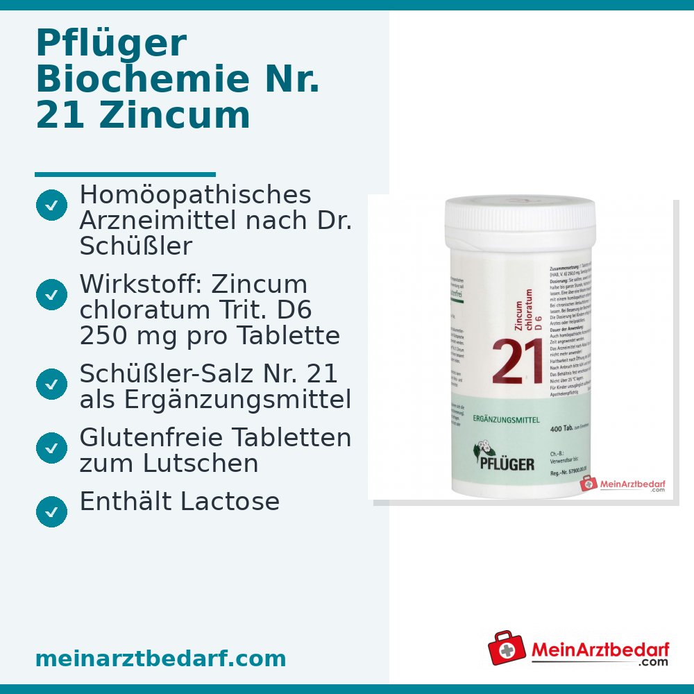 Biochemie Pflüger nr. 21 Zincum chloratum D6 tabletten, 400 stuks.