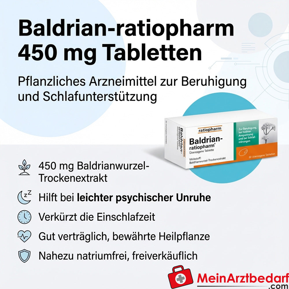 Valeriana-ratiopharm 450 mg extracto seco de raíz de valeriana comprimidos recubiertos 60 unidades
