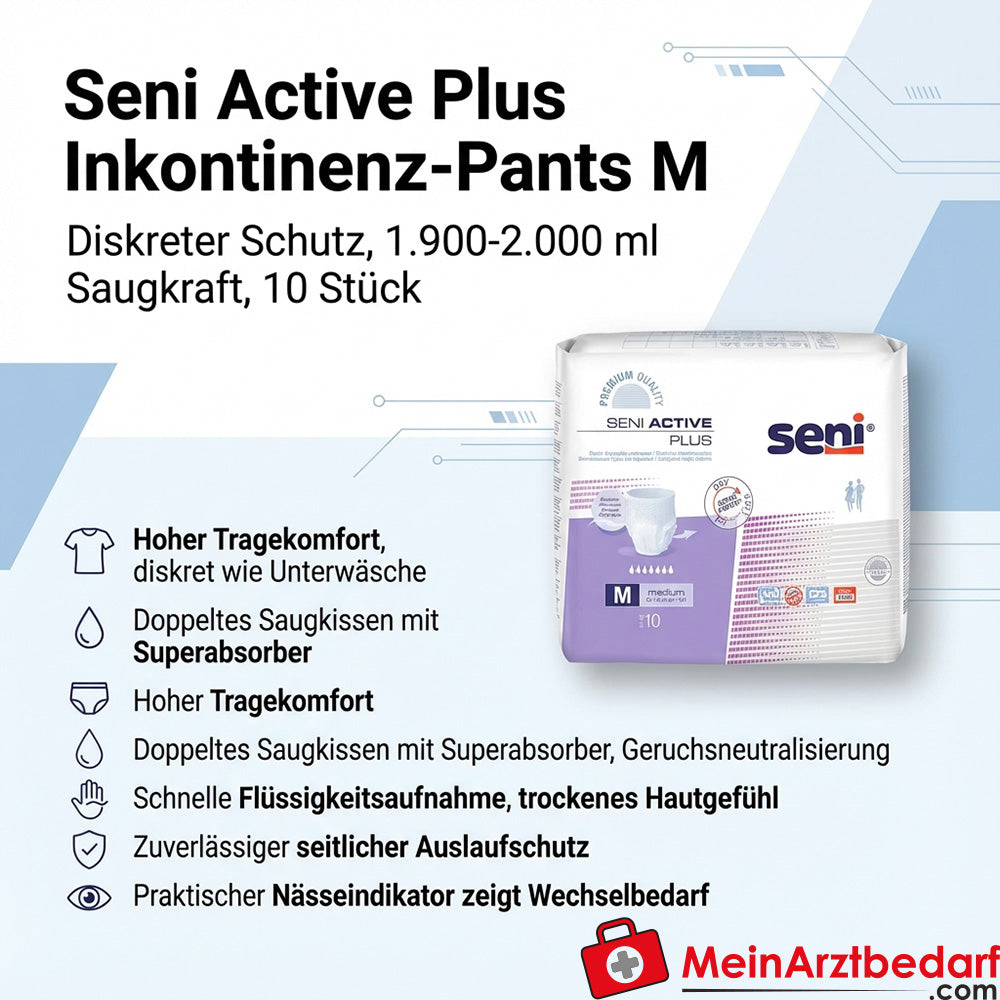 Seni Active Plus Couche Incontinence M moyenne 10 pièces Absorption 1900-2000 ml