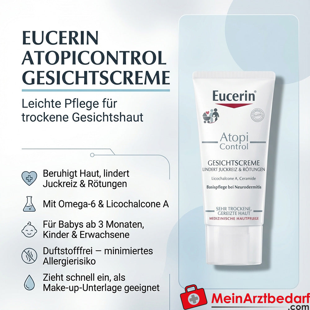Eucerin AtopiControl Gezichtscrème met Licochalcone A en omega-6 vetzuren 50 ml