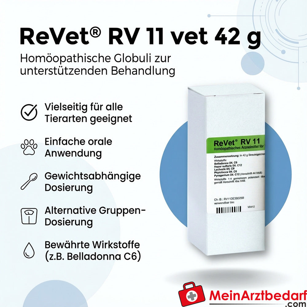 ReVet RV 11 vet homöopathische Globuli Belladonna C6/Hepar sulfuris C12/Lachesis C9/Phytolacca C6/Pyrogenium C12 42 g