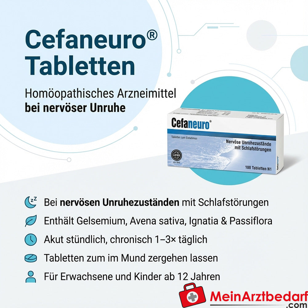 Cefaneuro homöopathisches Arzneimittel, Gelsemium 30 mg, Avena sativa 30 mg, Strychnos ignatii 30 mg, Passiflora 30 mg Tabletten