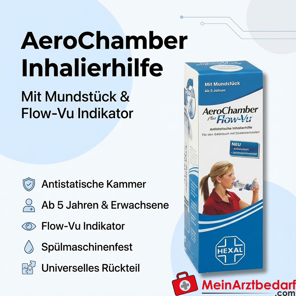 AeroChamber Inhalierhilfe mit Mundstück, antistatische Kammer, Flow‑Vu, für Kinder ab 5 J. und Erwachsene, 1 St.