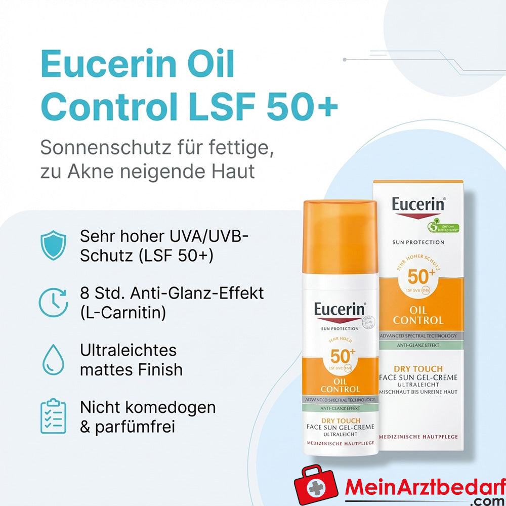 Eucerin Oil Control Face Sun Gel-Creme LSF 50+ Gesicht 50 ml für fettige, zu Akne neigende Haut