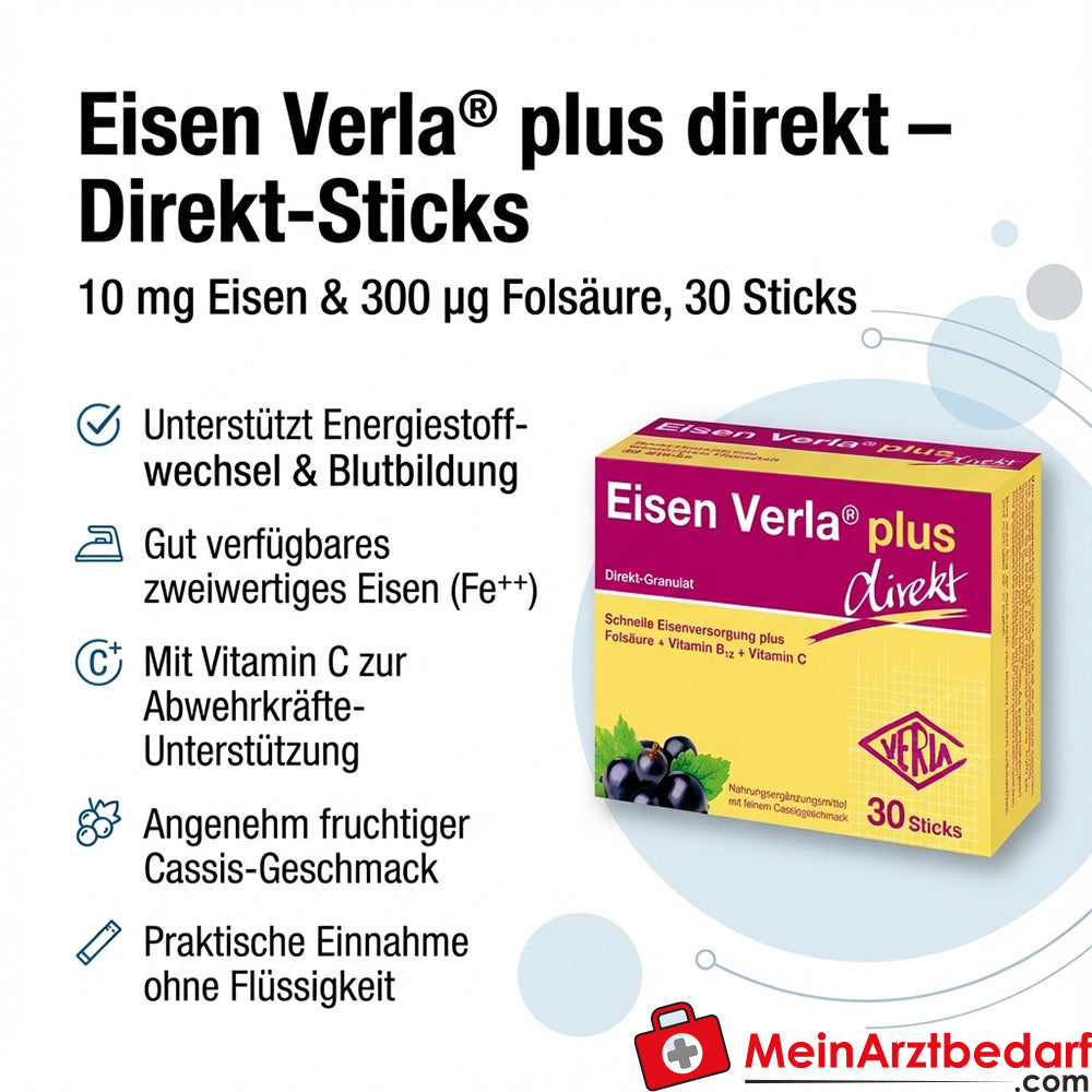 Eisen Verla® plus direkt Eisen 10 mg Folsäure 300 µg Direkt-Sticks 30 Stück