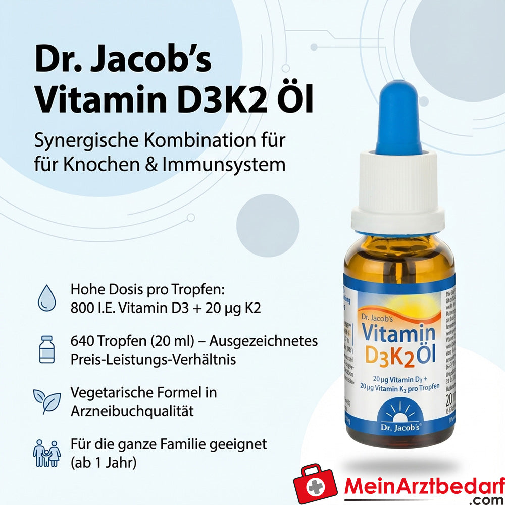 Dr. Jacob's Vitamin D3/K2 Öl 800 I.E./20 µg, 20 ml (640 Tropfen)
