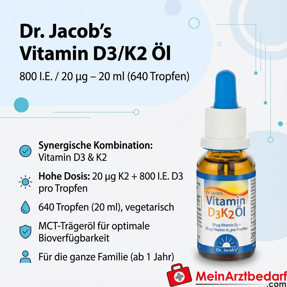 Dr. Jacob's Vitamin D3/K2 Öl 800 I.E./20 µg, 20 ml (640 Tropfen)