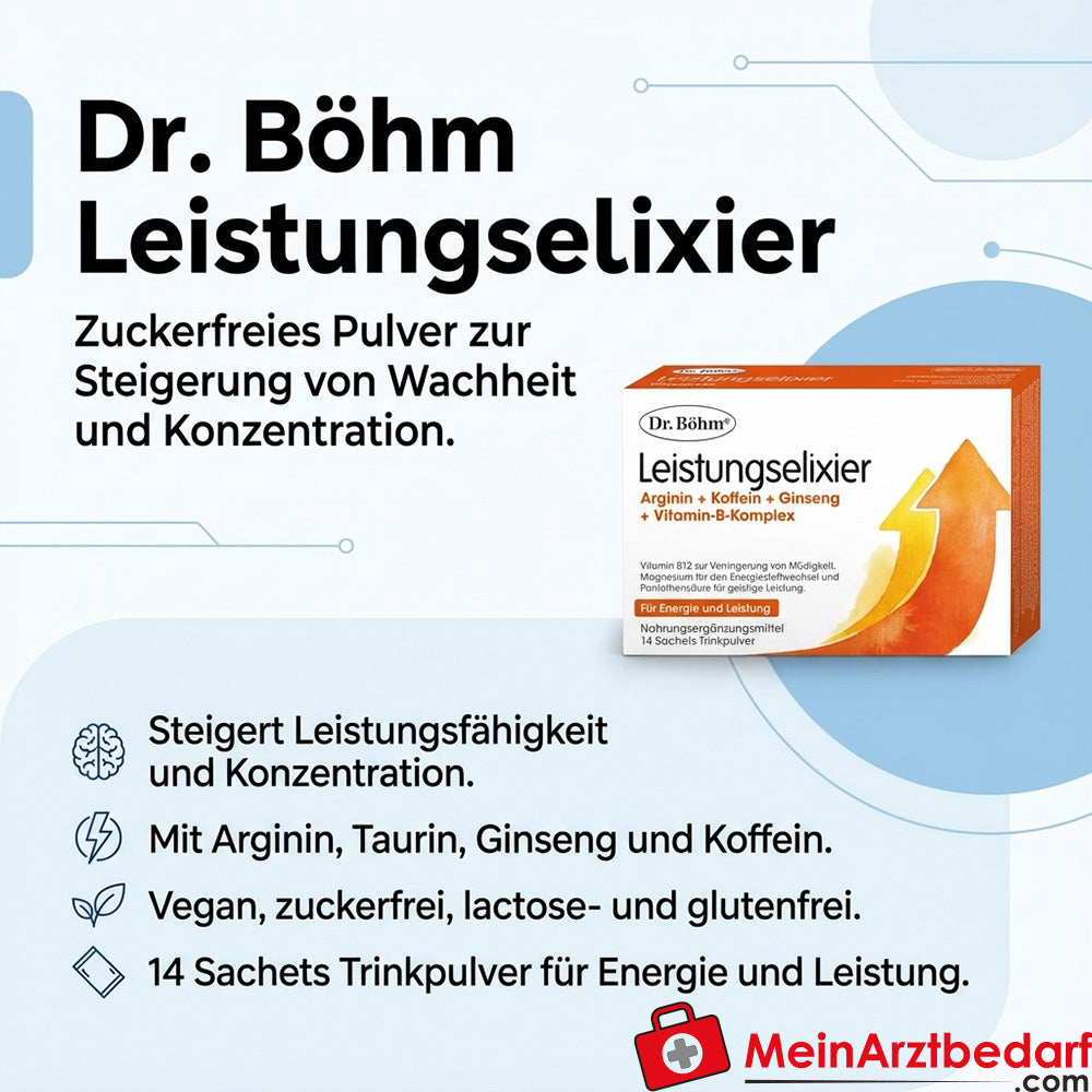 Dr Böhm elisir di performance con arginina, taurina, ginseng e caffeina bustine 10 pezzi