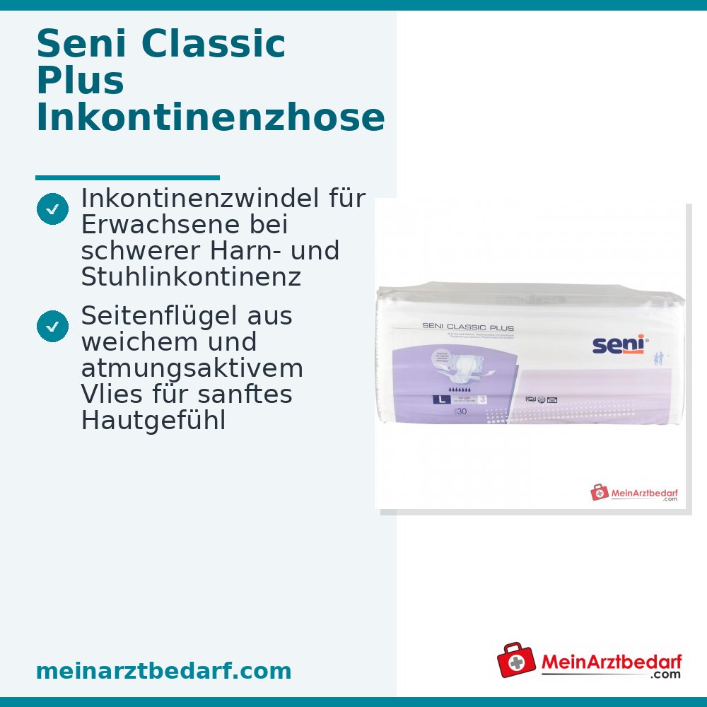 Seni Classic Plus L Culotte d'incontinence taille L pour incontinence moyenne Indicateur d'humidité Noyau absorbant respirant