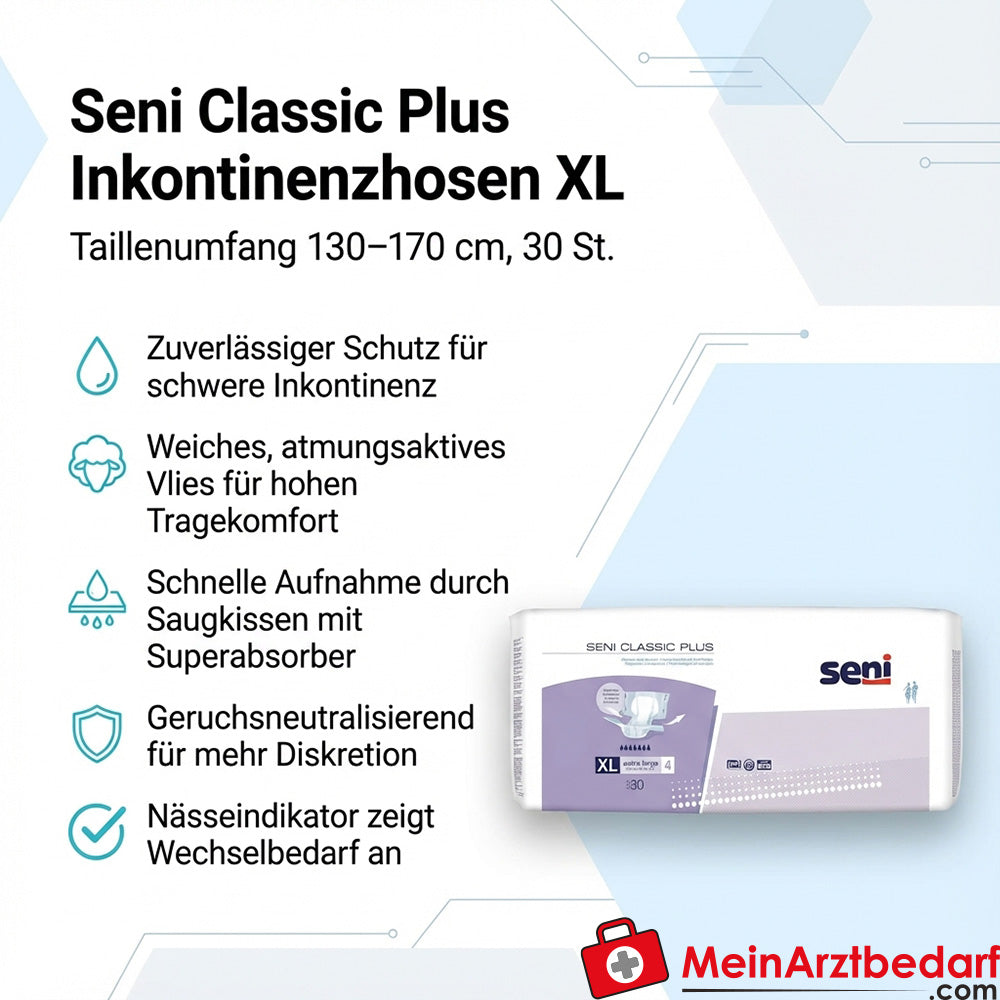 Pantalón de incontinencia Seni Classic Plus XL Contorno de cintura 130-170 cm 30 uds.