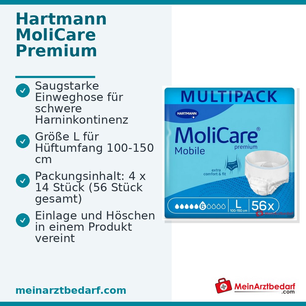Hartmann MoliCare Premium Mobile 8 druppels wegwerpluier maat L, 56 stuks