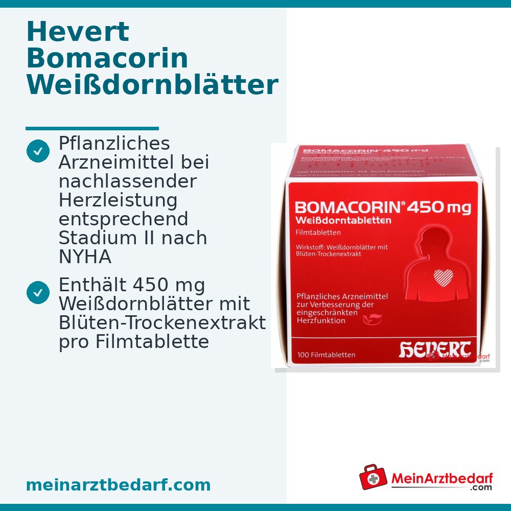 Hevert Bomacorin Hojas de espino blanco 450 mg, 100 comprimidos recubiertos