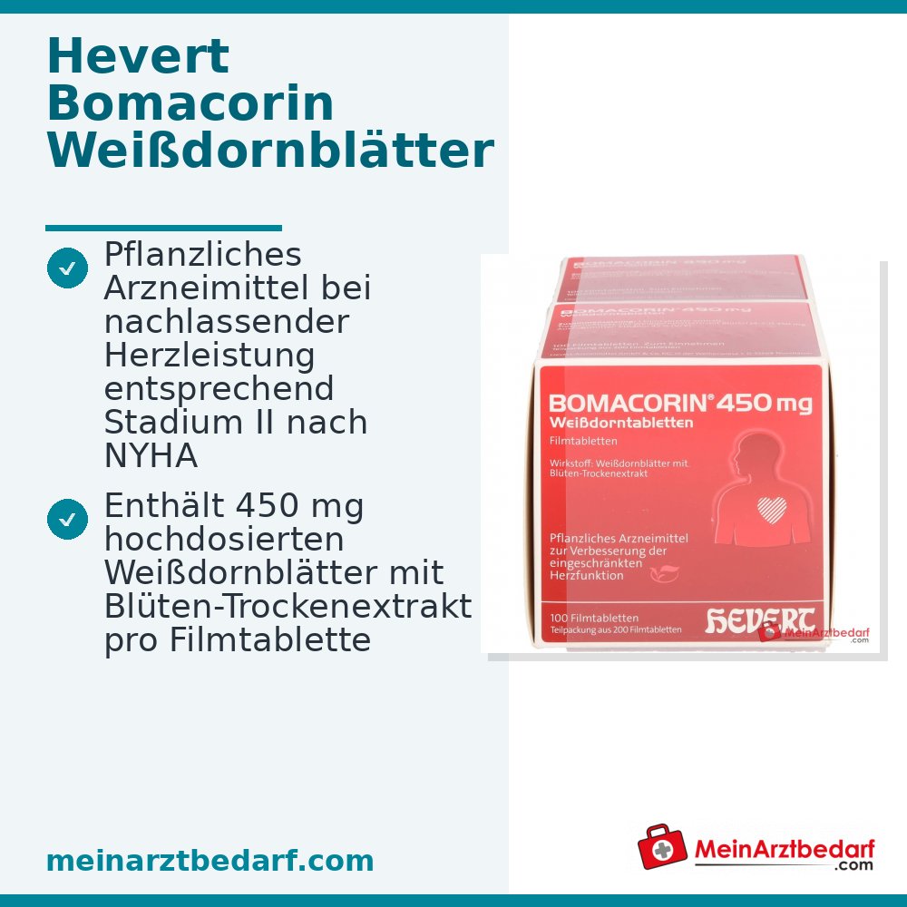 Hevert Bomacorin Hojas de Espino Blanco 450 mg, 200 comprimidos recubiertos