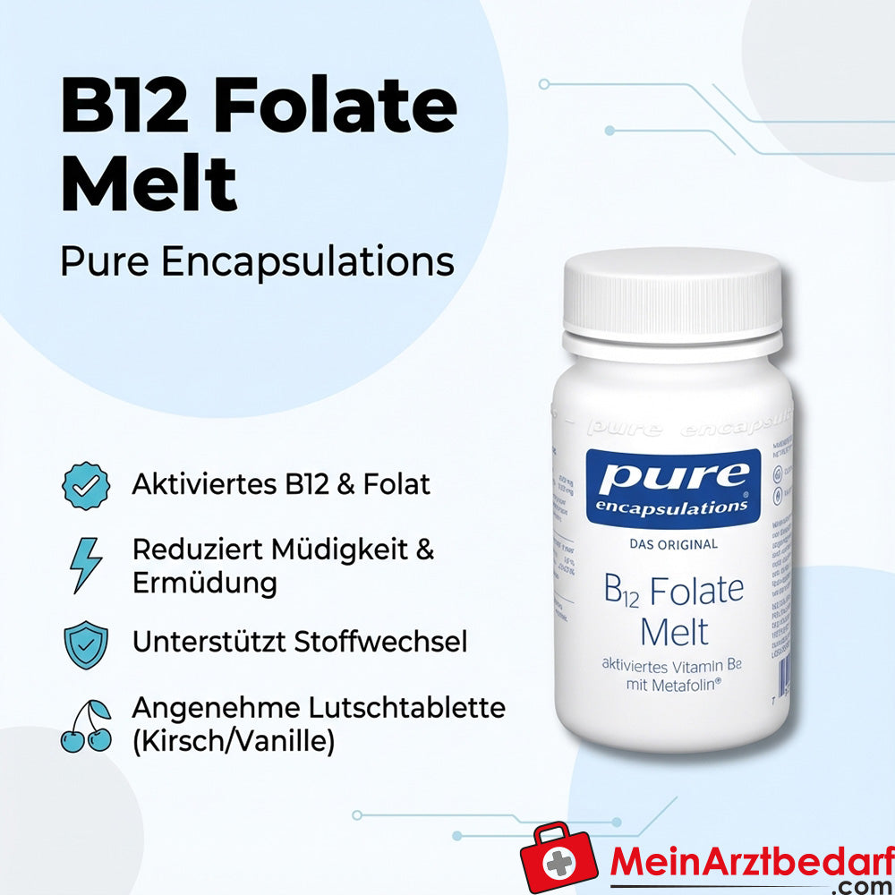 Pure Encapsulations B12 Folate Melt Méthylcobalamine 1000 µg L-méthylfolate de calcium 400 µg Comprimés à sucer 90 pcs.