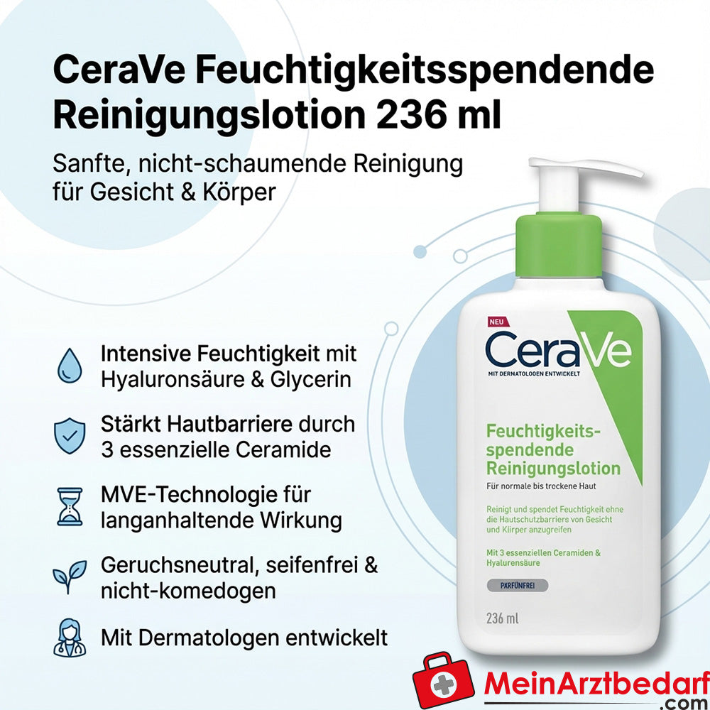 CeraVe Loción Limpiadora Hidratante con ácido hialurónico y 3 ceramidas no espumosa cara y cuerpo 236 ml