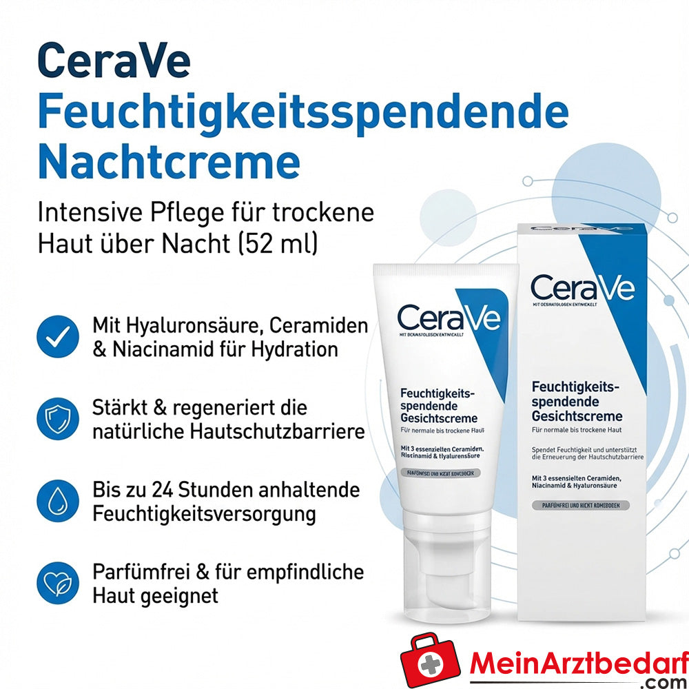 CeraVe Feuchtigkeitsspendende Nachtcreme mit Hyaluronsäure, Ceramiden und Niacinamid 52 ml