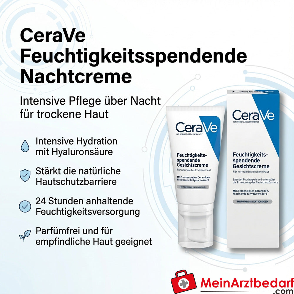 CeraVe Feuchtigkeitsspendende Nachtcreme mit Hyaluronsäure, Ceramiden und Niacinamid 52 ml