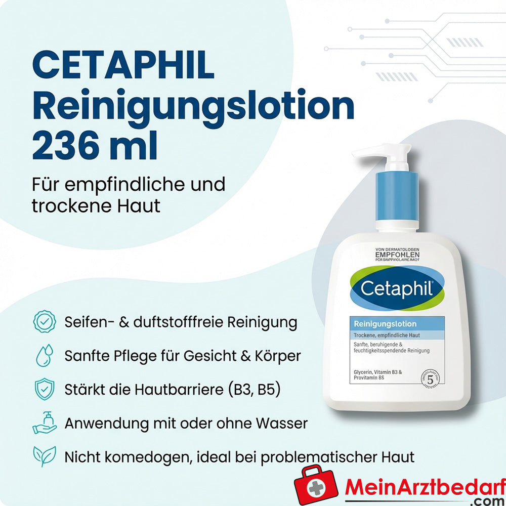 CETAPHIL Reinigungslotion mit Dexpanthenol und Niacinamid, seifenfrei, Pumpspender 236 ml
