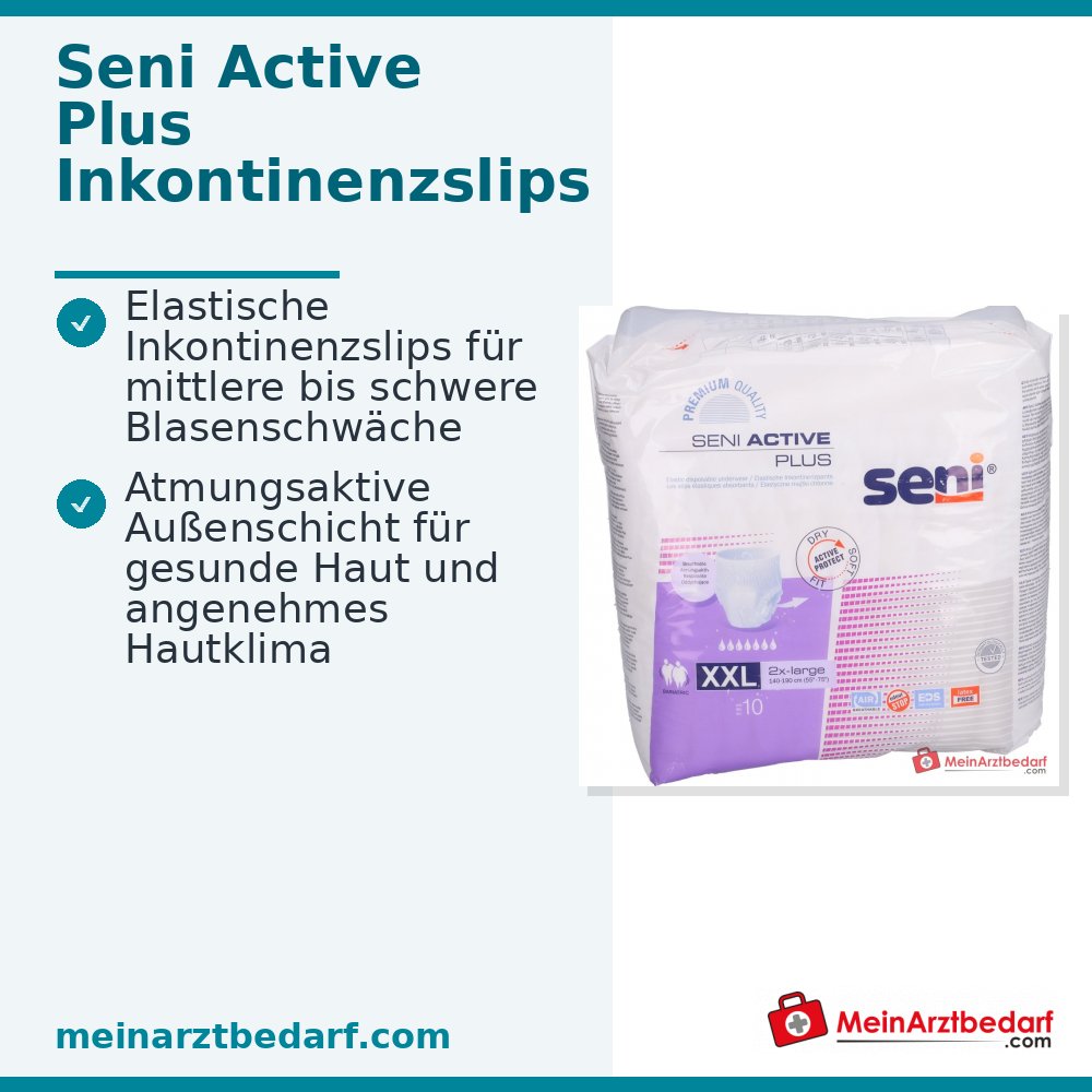 Slip d'incontinence à usage unique SENI Active Plus XXL Tour de hanches 140-190 cm, respirant, indicateur d'humidité